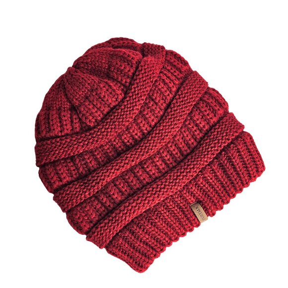 FURTALK Wine Red Slouchy Fleece Lined Knit Winter Beanie | NWOT - Picture 4 of 5